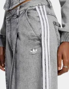 adidas Originals дънки wide leg дамски Denim Pleats сиви LF3777