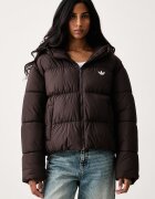 adidas Originals късо яке дамско Hooded Padded кафяво KR9559
