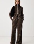 adidas Originals панталон дамски Chenille кафяв с висока талия LF6542