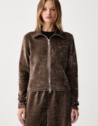 adidas Originals пуловер със закопчаване дамски Chenille Zip Up кафяв LF6540