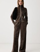 adidas Originals пуловер със закопчаване дамски Chenille Zip Up кафяв LF6540