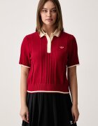 adidas Originals тениска тип пулове с яка дамска с вискоза Cable Knit червена KR7060