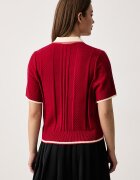 adidas Originals тениска тип пулове с яка дамска с вискоза Cable Knit червена KR7060