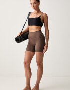 adidas Performance къс панталон за йога дамски Three Stripes Studio кафяв със стандартна талия KY1911