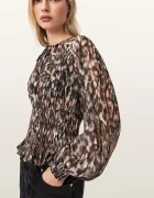 AllSaints Блуза с коприна CERN в кафяво с десен W004PE