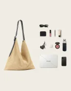 AllSaints чанта тип хобо дамска от велур ASHA бежова W518XD