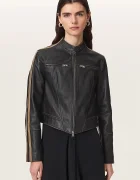 AllSaints късо дамско кожено яке TIGGY LEATHER JACKET черно W088LE