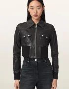 AllSaints късо яке дамско от кожа LENA черно W044LE