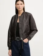 AllSaints Кожено яке ORTEN BOMBER JACKET в черно W072LB