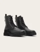 AllSaints обувки мъжки от кожа Skiff Military Boot черни M054FD