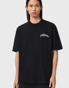 AllSaints Памучна тениска DESCENT в черно с принт M044PD