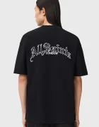 AllSaints Памучна тениска DESCENT в черно с принт M044PD