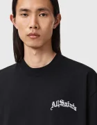 AllSaints Памучна тениска DESCENT в черно с принт M044PD