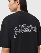 AllSaints Памучна тениска DESCENT в черно с принт M044PD