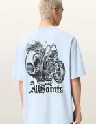 AllSaints Памучна тениска PANHEAD в синьо с принт M021PE