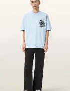 AllSaints Памучна тениска PANHEAD в синьо с принт M021PE