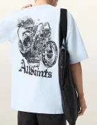 AllSaints Памучна тениска PANHEAD в синьо с принт M021PE