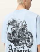AllSaints Памучна тениска PANHEAD в синьо с принт M021PE