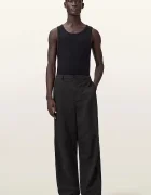 AllSaints панталон мъжки с лен ECHO черен M032TE