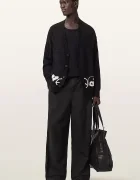 AllSaints панталон мъжки с лен ECHO черен M032TE