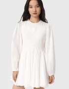AllSaints разкроена памучна рокля CHIA бяла W014DE