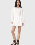 AllSaints разкроена памучна рокля CHIA бяла W014DE