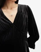 AllSaints Рокля ANI VELVET в черно среднодълга със стандартна кройка W143DB