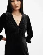 AllSaints Рокля ANI VELVET в черно среднодълга със стандартна кройка W143DB