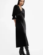 AllSaints Рокля ANI VELVET в черно среднодълга със стандартна кройка W143DB