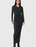 AllSaints Рокля HANAKO CUPRO в черно дълга с кройка по тялото W015DC