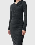 AllSaints Рокля HANAKO CUPRO в черно дълга с кройка по тялото W015DC