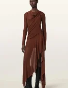 AllSaints рокля по тялото от памук с еластан LORIA червена с изчистена шарка W061DF