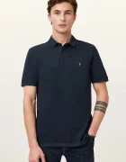 AllSaints тениска с яка мъжка памучна тъмносина M075PB