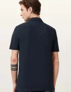 AllSaints тениска с яка мъжка памучна тъмносина M075PB