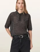 AllSaints тениска тип пулове с яка дамска с вълна ANABEL POLO TEE сива W003KE
