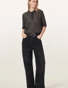 AllSaints тениска тип пулове с яка дамска с вълна ANABEL POLO TEE сива W003KE