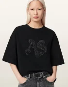 AllSaints уголемена тениска дамска от памук ICON черна W117JE