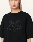 AllSaints уголемена тениска дамска от памук ICON черна W117JE