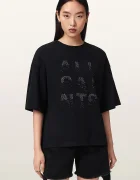 AllSaints уголемена тениска дамска от памук STACKS черна W151JE