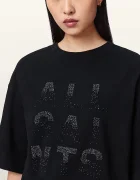 AllSaints уголемена тениска дамска от памук STACKS черна W151JE