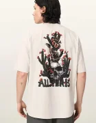 AllSaints уголемена тениска мъжка от памук CACTI бежова M044PE