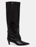 Answear.LAB ботуши под коляното с нисък ток дамски от кожа черни