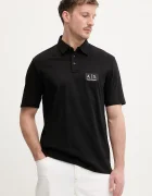 ARMANI EXCHANGE Памучна тениска с яка в черно с изчистен дизайн XM002232 AF10364