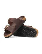Birkenstock чехли дамски от кожа Arizona Big Buckle Oiled Leather кафяви 1032886