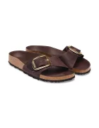 Birkenstock чехли дамски от кожа Madrid Big Buckle Oiled Leather кафяви 1032914