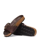 Birkenstock чехли дамски от кожа Madrid Big Buckle Oiled Leather кафяви 1032914