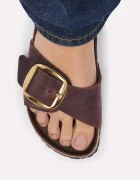 Birkenstock чехли дамски от кожа Madrid Big Buckle Oiled Leather кафяви 1032914