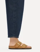 Birkenstock чехли дамски от набук Arizona Big Buckle Nubuck Leather кафяви 1032989
