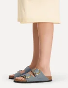 Birkenstock чехли дамски от набук Arizona Big Buckle сиви 1032071
