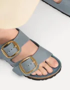 Birkenstock чехли дамски от набук Arizona Big Buckle сиви 1032071